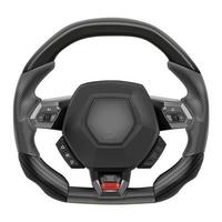 Realistic vector steering wheel supercar auto parts for steering direction control covered with gray rubber and black Kevlar pattern with control mode on a white