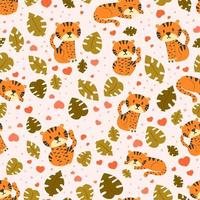 Cute safari pattern with cyte tiger character in different poses, ornament for bedding, textile or wrapping paper vector