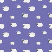 Colourfull pattern with sheeps, stars and dots on light violet background, decorative cute wallpaper for print or textile in cartoon style vector
