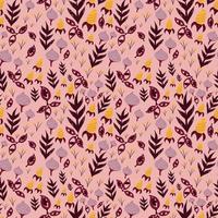 Fantasy forest flourish pattern, girly background, pink, purple, yellow flowers for spring or summer ornate vector