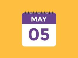 5 de mayo calendario recordatorio. Plantilla de icono de calendario diario del 5 de mayo. plantilla de diseño de icono de calendario 5 de mayo. ilustración vectorial vector