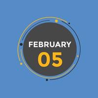 february 5 calendar reminder. 5th february daily calendar icon template. Calendar 5th february icon Design template. Vector illustration