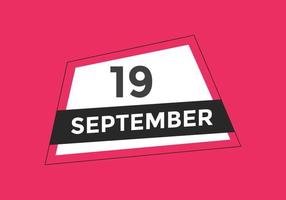 Recordatorio del calendario del 19 de septiembre. Plantilla de icono de calendario diario del 19 de septiembre. plantilla de diseño de icono de calendario 19 de septiembre. ilustración vectorial vector