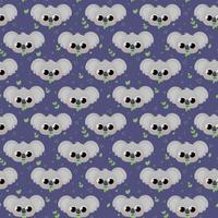 Cute childish pattern with koalas and leaves and triangles, circles on dark blue background for textile or fabric print, wrapping paper or wallpaper vector