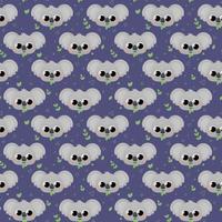 Cute childish pattern with koalas and leaves and triangles, circles on dark blue background for textile or fabric print, wrapping paper or wallpaper vector