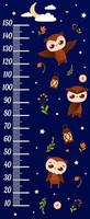 Height chart for kids with cute animal character owl in diffirent poses on starry night background, sweet dreams vector