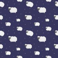 Sleeping sheeps seamless childish pattern for wallpaper or wrapping paper with moon, stars, nursery decoration in cartoon style vector