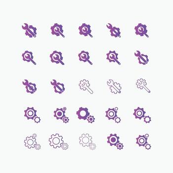 set of Gear and Wrench icon set Vector illustration. Service Tools icon pack for ui, social media, website Isolated on white background. Settings icon Flat style.