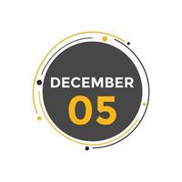 december 5 calendar reminder. 5th december daily calendar icon template. Calendar 5th december icon Design template. Vector illustration