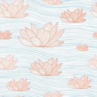 Colorful lotus on water line art seamless pattern for print or textile, Japanese style and vibes, ornate vector