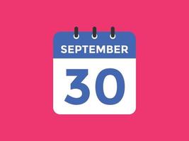 september 30 calendar reminder. 30th september daily calendar icon template. Calendar 30th september icon Design template. Vector illustration