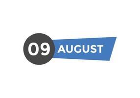 august 9 calendar reminder. 9th august daily calendar icon template. Calendar 9th august icon Design template. Vector illustration