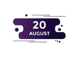 august 20 calendar reminder. 20th august daily calendar icon template. Calendar 20th august icon Design template. Vector illustration