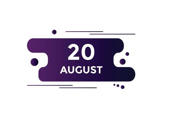 august 20 calendar reminder. 20th august daily calendar icon template. Calendar 20th august icon Design template. Vector illustration