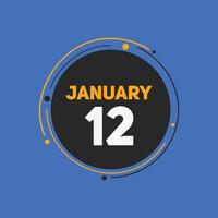 january 12 calendar reminder. 12th january daily calendar icon template. Calendar 12th january icon Design template. Vector illustration
