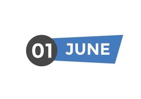 june 1 calendar reminder. 1st june daily calendar icon template. Calendar 1st june icon Design template. Vector illustration