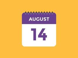 august 14 calendar reminder. 14th august daily calendar icon template. Calendar 14th august icon Design template. Vector illustration