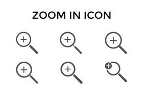 Set of zoom in icons. Magnifying glass zoom in plus sign. Used for SEO or websites. vector