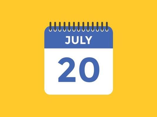 july 20 calendar reminder. 20th july daily calendar icon template. Calendar 20th july icon Design template. Vector illustration