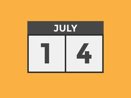 Recordatorio del calendario del 14 de julio. Plantilla de icono de calendario diario del 14 de julio. plantilla de diseño de icono de calendario 14 de julio. ilustración vectorial vector