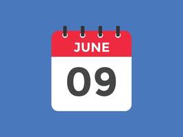 june 9 calendar reminder. 9th june daily calendar icon template. Calendar 9th june icon Design template. Vector illustration