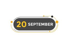 september 20 calendar reminder. 20th september daily calendar icon template. Calendar 20th september icon Design template. Vector illustration