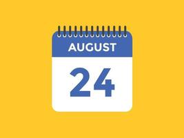 Recordatorio del calendario del 24 de agosto. Plantilla de icono de calendario diario del 24 de agosto. plantilla de diseño de icono de calendario 24 de agosto. ilustración vectorial vector