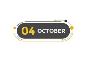 october 4 calendar reminder. 4th october daily calendar icon template. Calendar 4th october icon Design template. Vector illustration