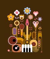 flores e instrumentos musicales vector