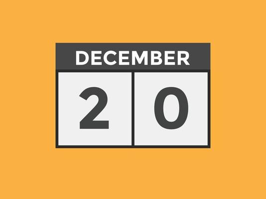 december 20 calendar reminder. 20th december daily calendar icon template. Calendar 20th december icon Design template. Vector illustration