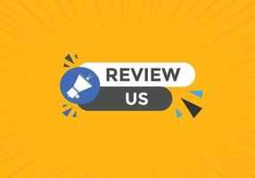 Review us Start now button. Review us User rating social banner promotion. Review Us text social media template vector