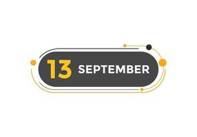 september 13 calendar reminder. 13th september daily calendar icon template. Calendar 13th september icon Design template. Vector illustration