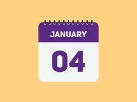 january 4 calendar reminder. 4th january daily calendar icon template. Calendar 4th january icon Design template. Vector illustration