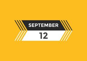 september 12 calendar reminder. 12th september daily calendar icon template. Calendar 12th september icon Design template. Vector illustration