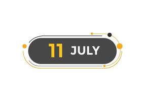 july 11 calendar reminder. 11th july daily calendar icon template. Calendar 11th july icon Design template. Vector illustration