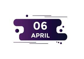 april 6 calendar reminder. 6th april daily calendar icon template. Calendar 6th april icon Design template. Vector illustration