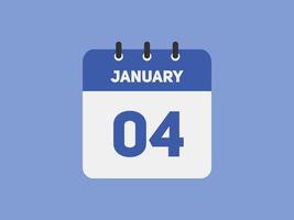 january 4 calendar reminder. 4th january daily calendar icon template. Calendar 4th january icon Design template. Vector illustration