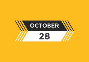 october 28 calendar reminder. 28th october daily calendar icon template. Calendar 28th october icon Design template. Vector illustration