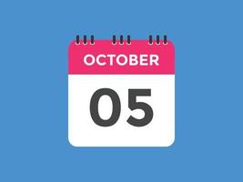 october 5 calendar reminder. 5th october daily calendar icon template. Calendar 5th october icon Design template. Vector illustration