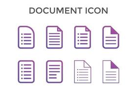 conjunto de ilustración de vector de iconos de documento. símbolo de página de documento en papel para seo y sitio web