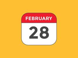 february 28 calendar reminder. 28th february daily calendar icon template. Calendar 28th february icon Design template. Vector illustration