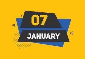 january 7 calendar reminder. 7th january daily calendar icon template. Calendar 7th january icon Design template. Vector illustration