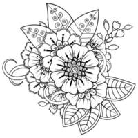 fondo floral con flor mehndi. adorno decorativo en estilo étnico oriental, adorno de garabato, dibujo a mano de contorno. página del libro para colorear. vector