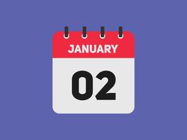 Recordatorio del calendario del 2 de enero. Plantilla de icono de calendario diario del 2 de enero. plantilla de diseño de icono de calendario 2 de enero. ilustración vectorial vector