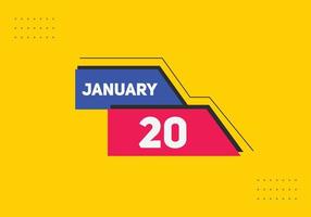 january 20 calendar reminder. 20th january daily calendar icon template. Calendar 20th january icon Design template. Vector illustration