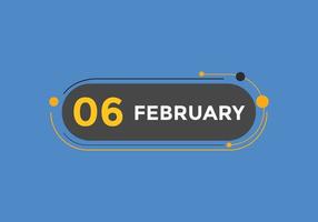 february 6 calendar reminder. 6th february daily calendar icon template. Calendar 6th february icon Design template. Vector illustration