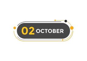 Recordatorio del calendario del 2 de octubre. Plantilla de icono de calendario diario del 2 de octubre. plantilla de diseño de icono de calendario 2 de octubre. ilustración vectorial vector