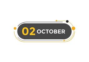 october 2 calendar reminder. 2nd october daily calendar icon template. Calendar 2nd october icon Design template. Vector illustration