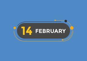 february 14 calendar reminder. 14th february daily calendar icon template. Calendar 14th february icon Design template. Vector illustration
