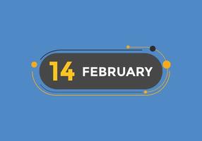 february 14 calendar reminder. 14th february daily calendar icon template. Calendar 14th february icon Design template. Vector illustration